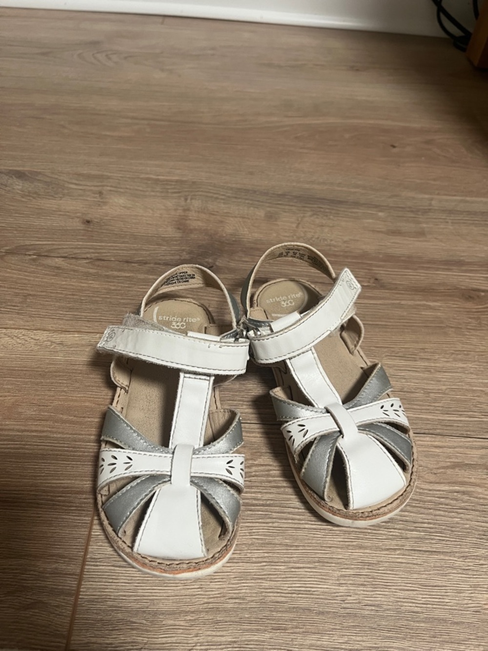 Stride Rite White and Silver Girls' Open-Toe Sandals